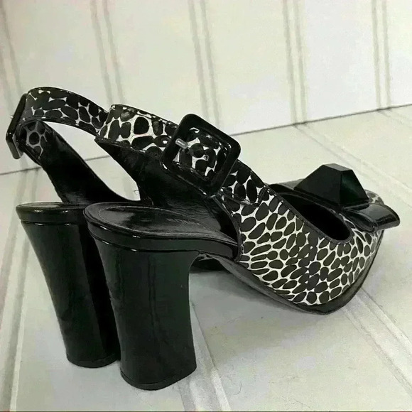 SONIA RYKIEL BLACK  WHITE ANIMAL PRINT SLINGBACK HEELS SHOES SQUARE TOE SIZE 6 - Picture 4 of 12